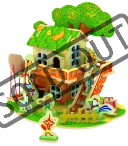 3D dřevěné puzzle barevné - Lesní domek se zvířátky 3D