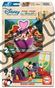 Dětské dřevěné puzzle EDUCA | Mickeyho klubík 2x9 dílků