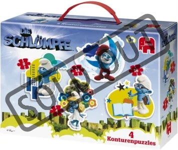 Konturové puzzle pro děti 4v1 - Šmoulové (4,8,12,16 dílků)