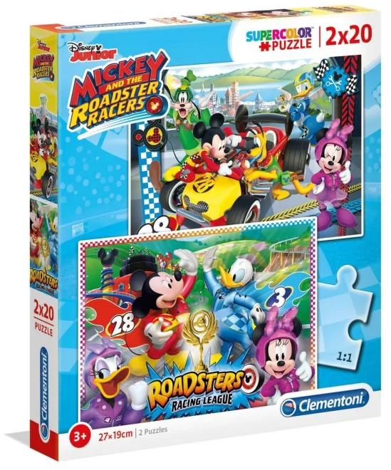 CLEMENTONI Puzzle Mickey a závodníci 2x20 dílků