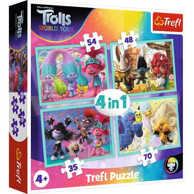 TREFL Puzzle Trollové 2: Světové turné 4v1 (35,48,54,70 dílků)