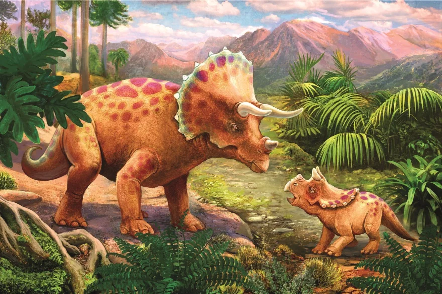 TREFL Puzzle Úžasní dinosauři: Triceratops s mládětem 54 dílků