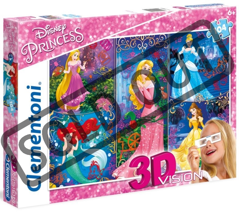 CLEMENTONI Puzzle 3D Vision Disney princezny 104 dílků | Puzzle-puzzle.cz