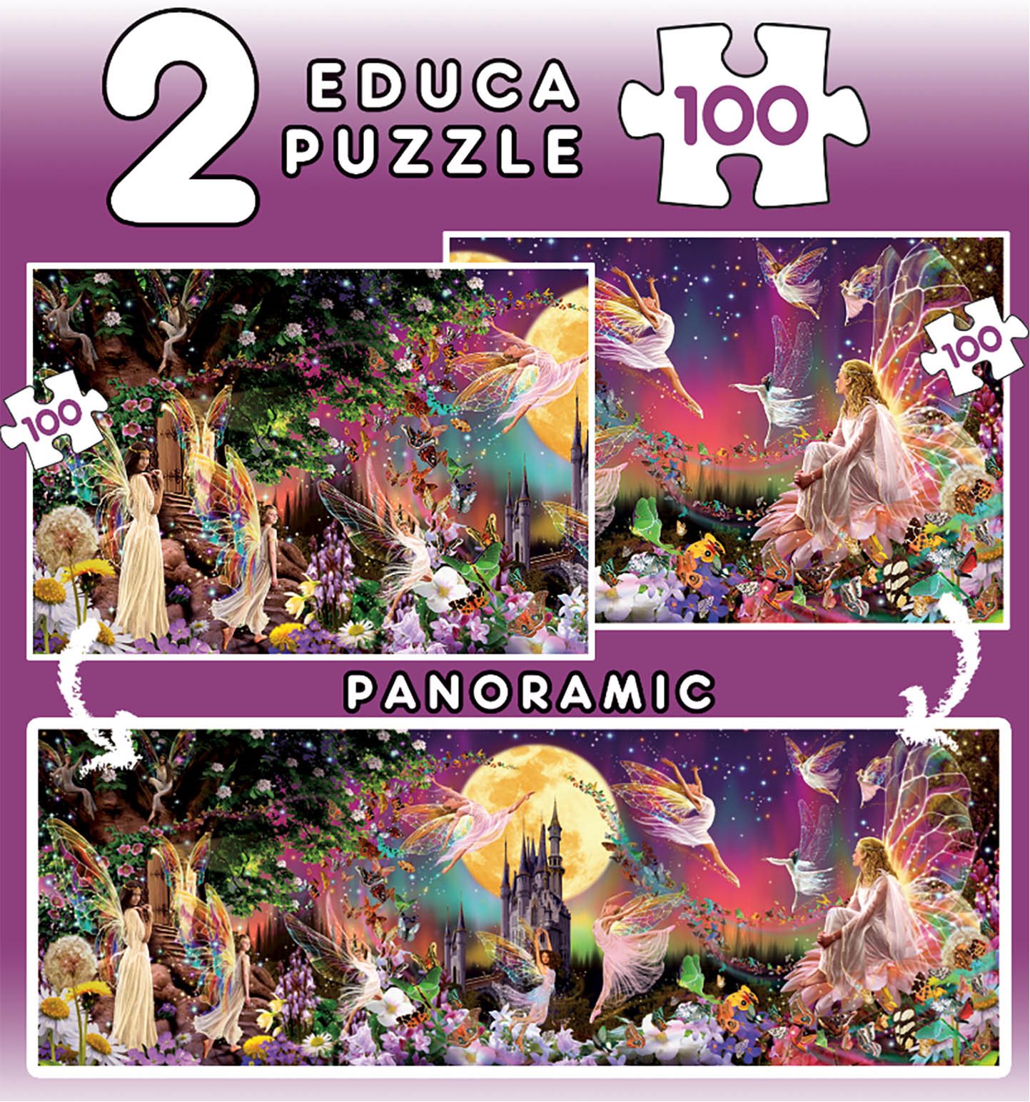 EDUCA Puzzle Panorama Pohádkové víly 2x100 dílků | Puzzle-puzzle.cz