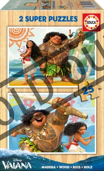 EDUCA Dřevěné puzzle Odvážná Vaiana 2x25 dílků | Puzzle-puzzle.cz