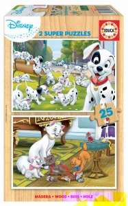 Dřevěné puzzle 101 Dalmatinů a Aristokočky 2x25 dílků