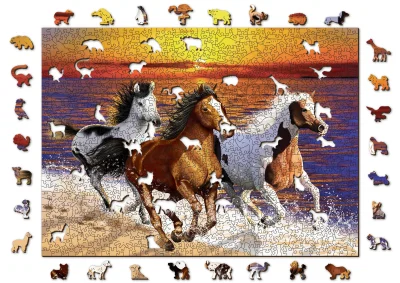 Dřevěné puzzle Divocí koně na pláži 2v1, 1010 dílků EKO