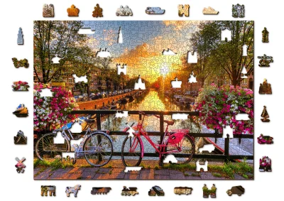 Dřevěné puzzle Kola v Amsterdamu 2v1, 1010 dílků EKO