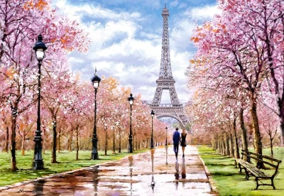 Puzzle Romantická procházka v Paříži 1000 dílků