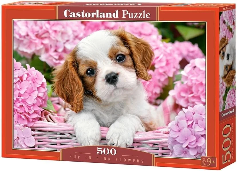 CASTORLAND Puzzle Štěňátko v růžových květinách 500 dílků