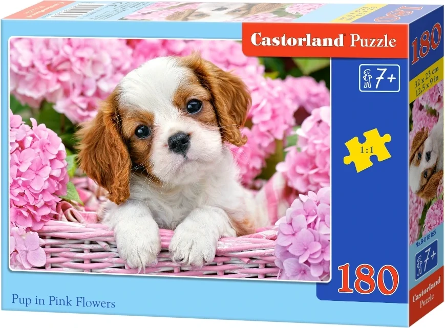 CASTORLAND Puzzle Štěňátko v růžových květinách 180 dílků
