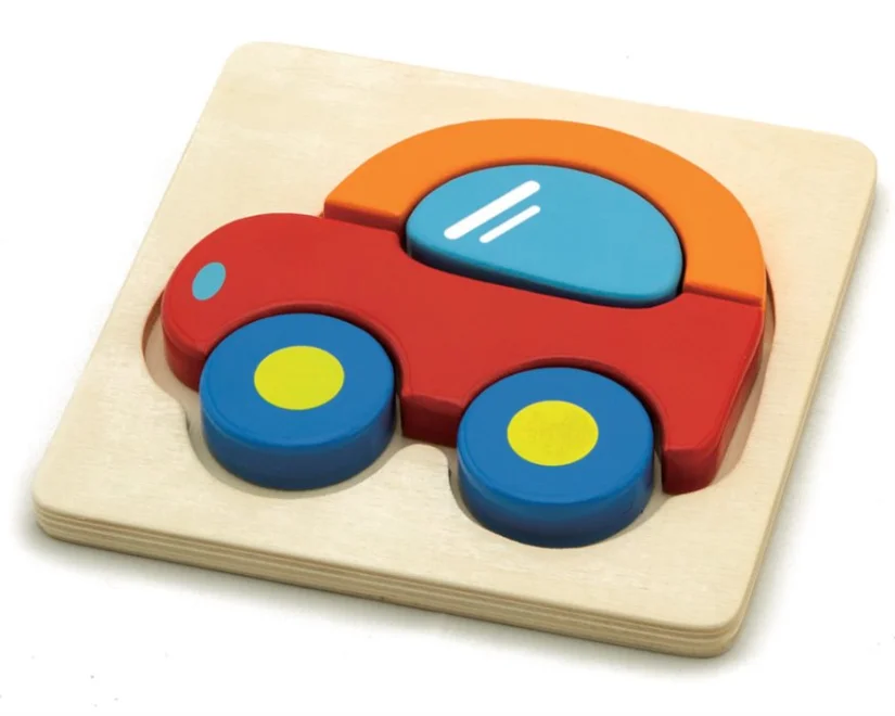 Dřevěné vkládací puzzle BABU Barevné autíčko 5 dílků