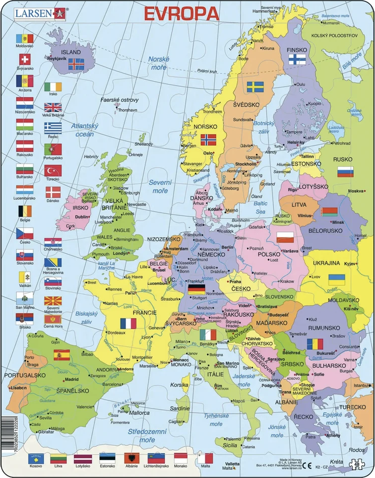 Deskové vzdělávací puzzle Larsen Politická mapa Evropy 48 dílků