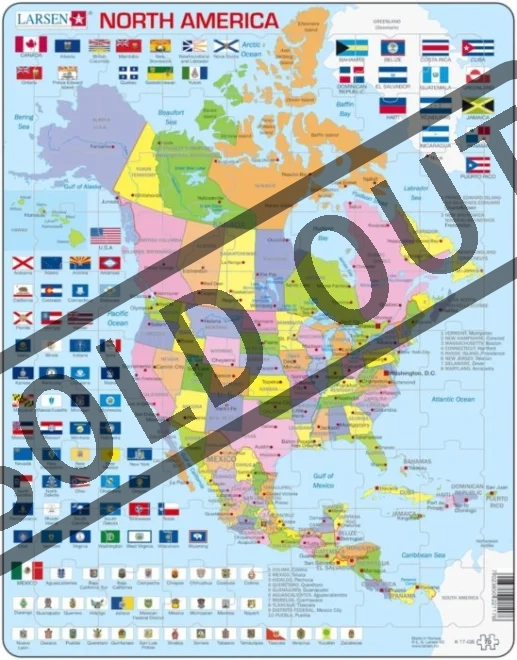 LARSEN Puzzle Severní Amerika - politická mapa (anglicky) 85 dílků