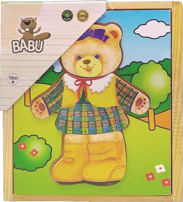 Dřevěná skládačka BABU Šatní skříň Oblékání Medvědí holčička
