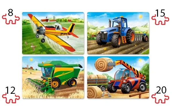 CASTORLAND Puzzle Zemědělské stroje 4v1 (8,12,15,20 dílků)