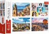 Sada 4 puzzle Trefl 4x1000 dílků Amalfi, Psi, Barcelona, Balóny