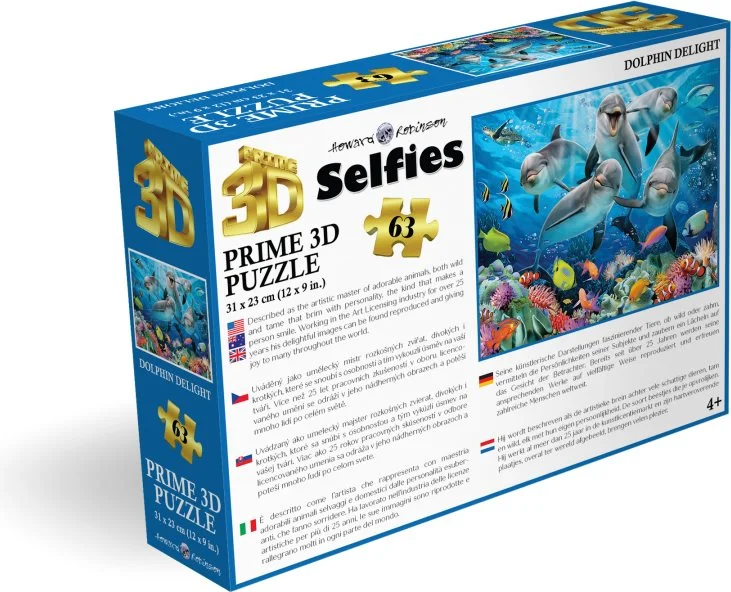 Puzzle s 3D efektem Prime 3D 63 dílků Selfie: Delfíní radost