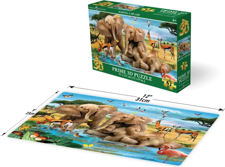 Puzzle s 3D efektem Prime 3D 63 dílků Hravá slůňata