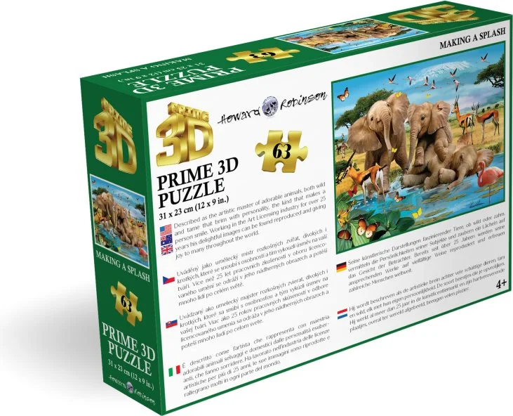 Puzzle s 3D efektem Prime 3D 63 dílků Hravá slůňata