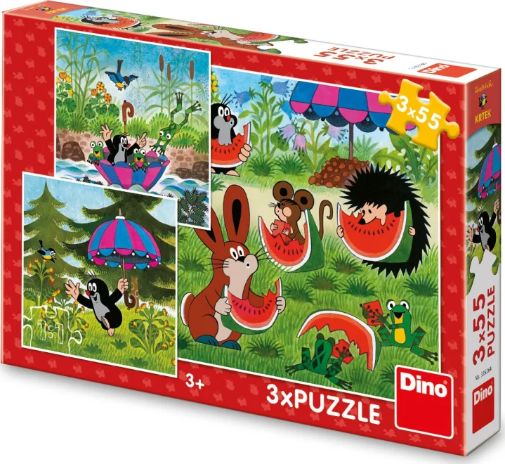 DINO Puzzle Krtek a paraplíčko 3x55 dílků
