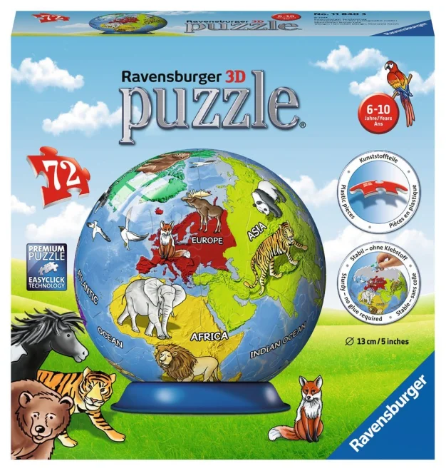 RAVENSBURGER 3D Puzzleball Dětský globus se zvířaty (anglický) 72 dílků