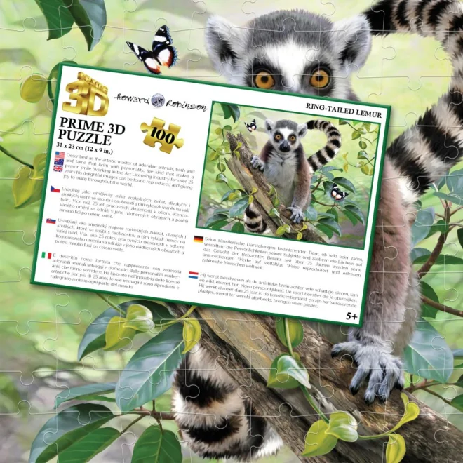Puzzle s 3D efektem Prime 3D 100 dílků Lemur kata
