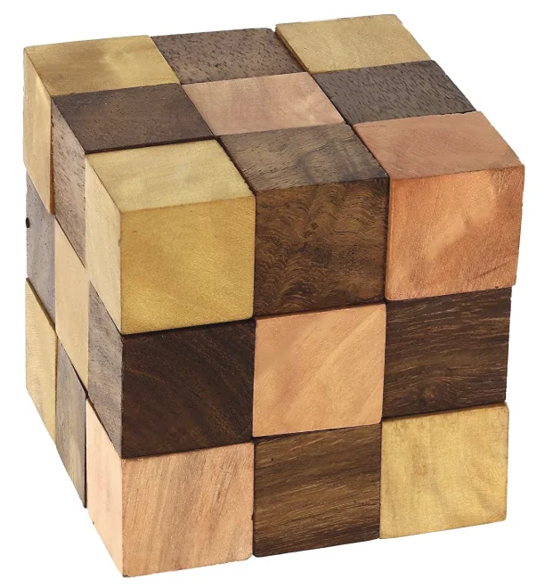 MI-TOYS Dřevěný hlavolam Cube Chain