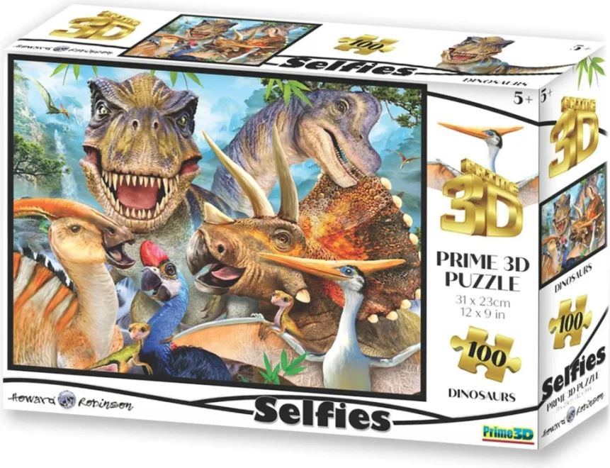 Puzzle s 3D efektem Prime 3D 100 dílků Selfie: Dinosauři