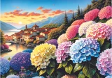 Sada 2v1: Podložka a puzzle Trefl 1000 dílků Hortenzie