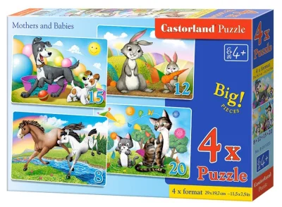 Puzzle Zvířecí maminky s mláďaty 4v1 (8,12,15,20 dílků)