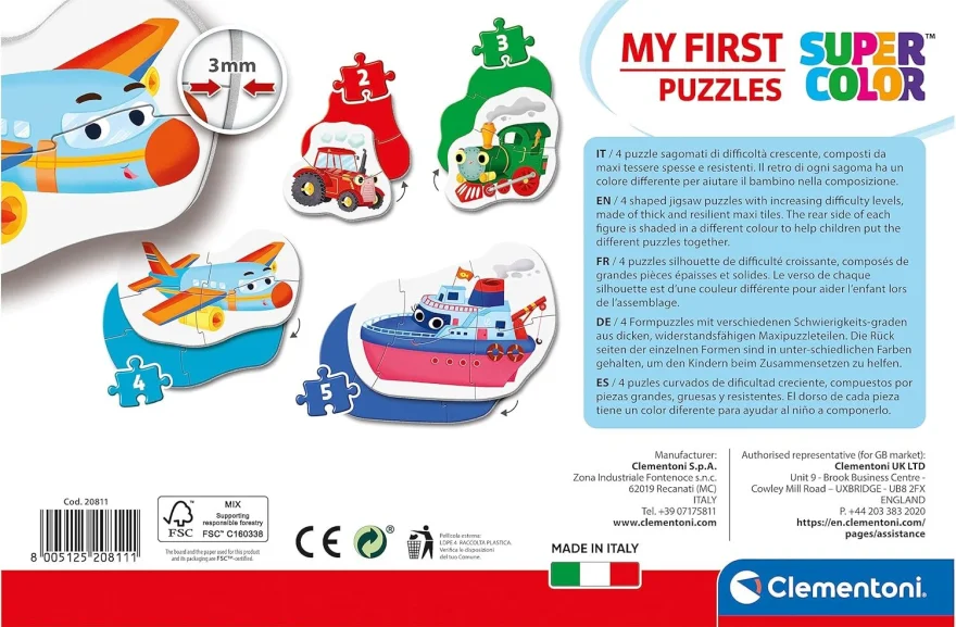 CLEMENTONI Moje první puzzle Dopravní prostředky 4v1 (2,3,4,5 dílků)