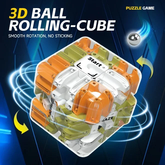 Hlavolam Norimpex Ball Rolling Cube Labyrint v kostce 3x3 zeleno-oranžový