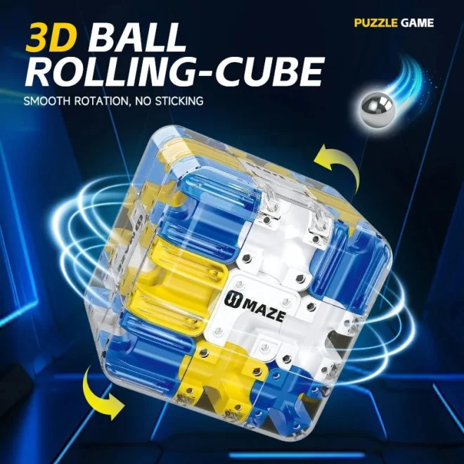 Hlavolam Norimpex Ball Rolling Cube Labyrint v kostce 3x3 modro-oranžový