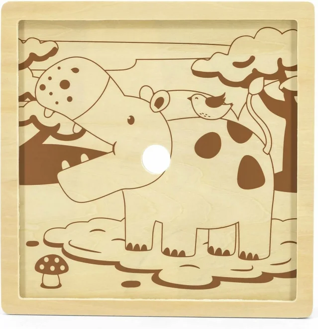 Dřevěné puzzle pro nejmenší BABU Hroch 9 dílků