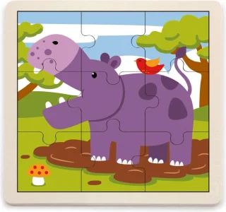Dřevěné puzzle pro nejmenší BABU Hroch 9 dílků