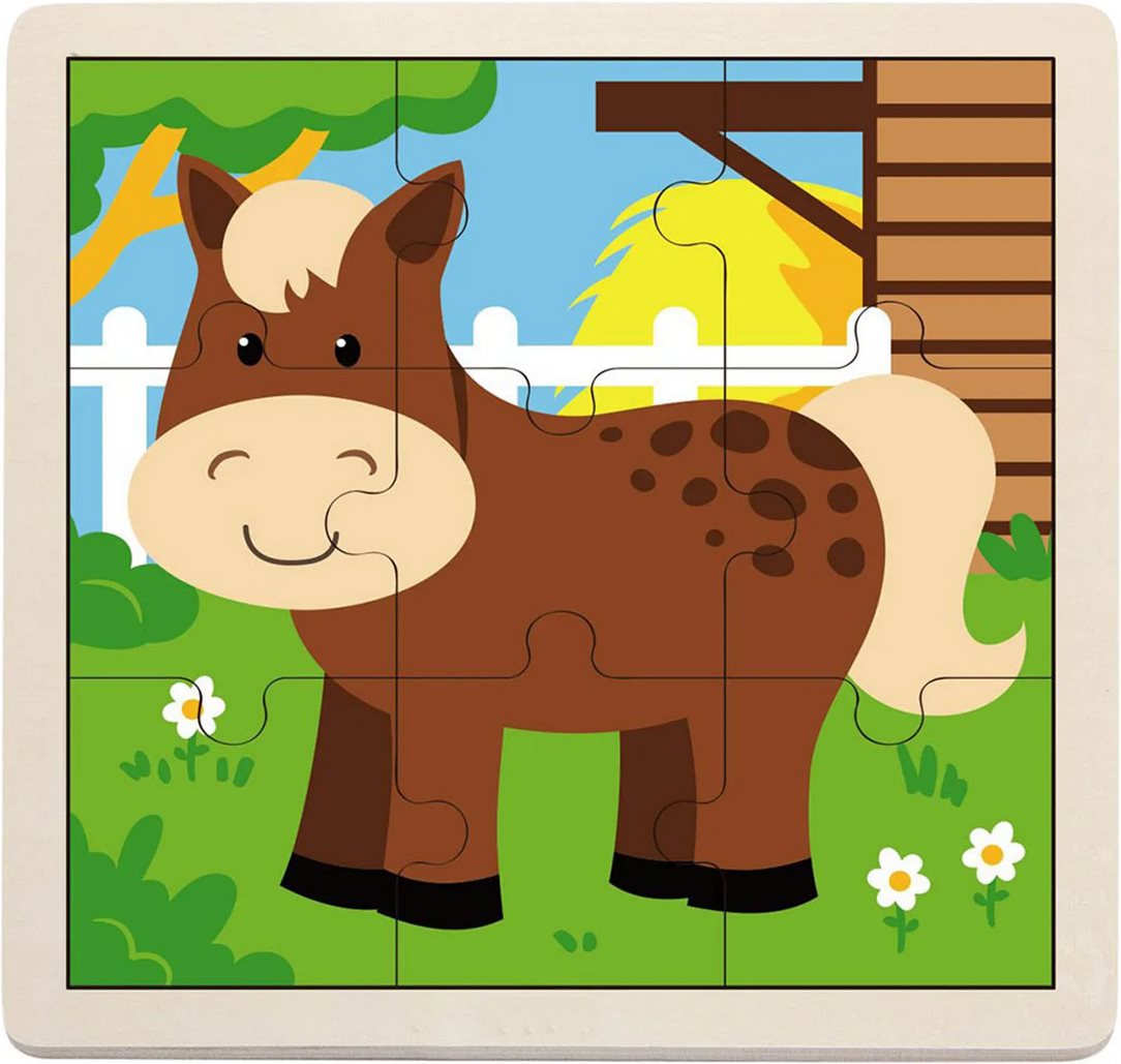 Dřevěné puzzle pro nejmenší BABU Koník 9 dílků