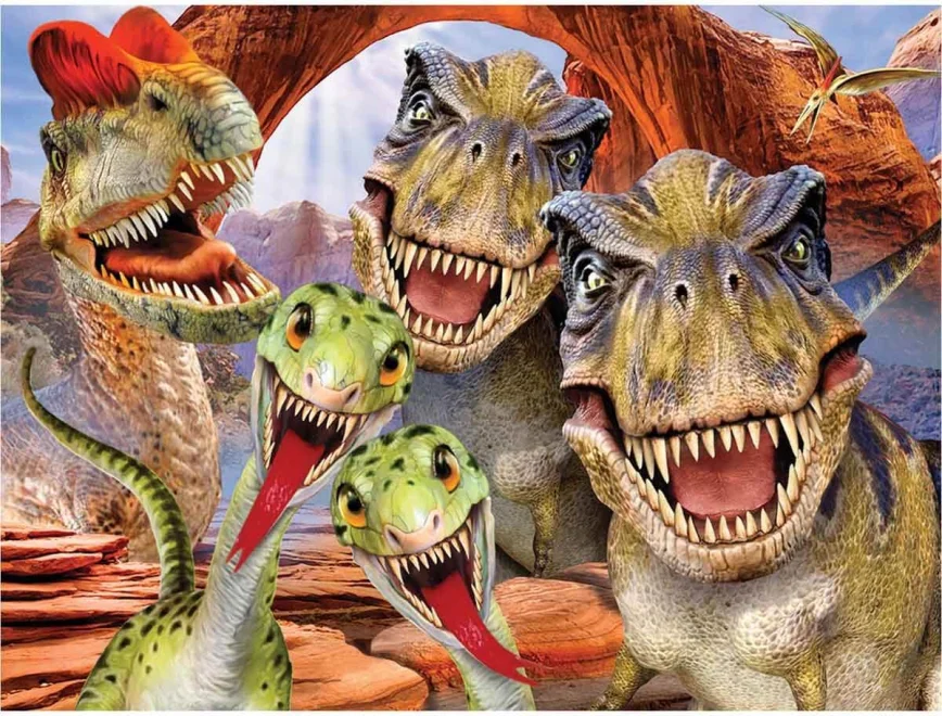 Puzzle s 3D efektem Prime 3D 100 dílků Selfie: Dinosauří party