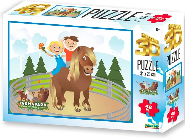 Puzzle s 3D efektem Prime 3D 48 dílků Farmapark: Děti s koníkem