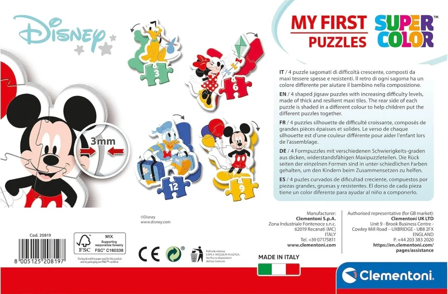 CLEMENTONI Moje první puzzle Myšák Mickey 4v1 (3,6,9,12 dílků)