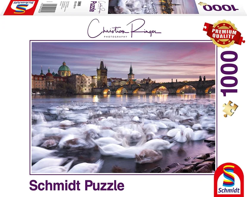 Schmidt Puzzle Praha: Labutě na břehu Vltavy 1000 dílků