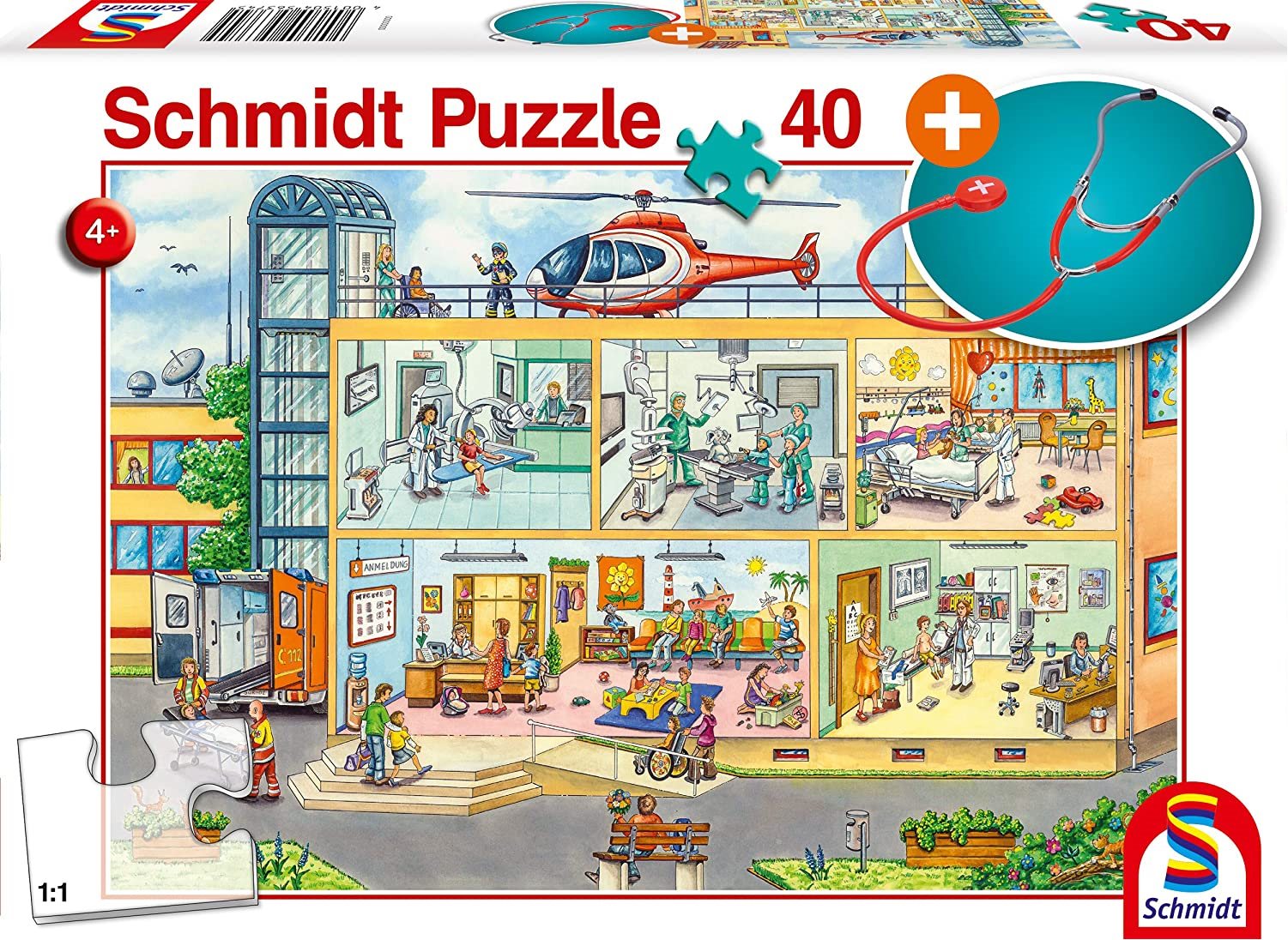 SCHMIDT Puzzle Dětská nemocnice 40 dílků + dětský stetoskop