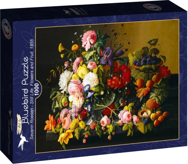 Puzzle Bluebird 1000 dílků S. Roesen - Zátiší, květiny a ovoce, 1855
