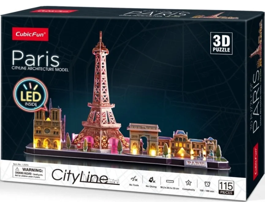 CUBICFUN Svítící 3D puzzle CityLine panorama: Paříž 115 dílků
