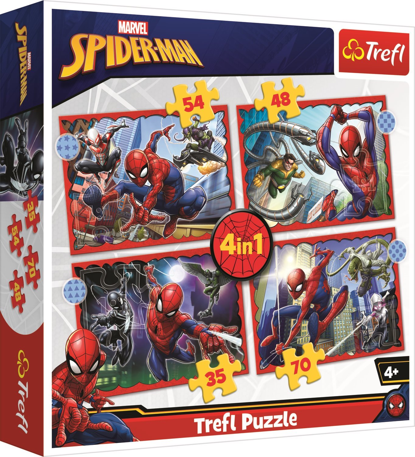 TREFL Puzzle Hrdinný Spiderman 4v1 (35,48,54,70 dílků)