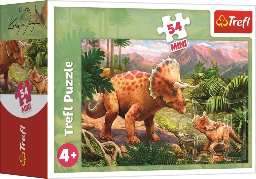 Trefl Puzzle Úžasní dinosauři: Triceratops s mládětem 54 dílků