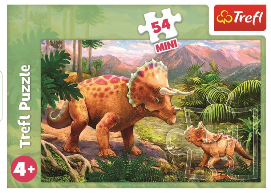 Trefl Puzzle Úžasní dinosauři: Triceratops s mládětem 54 dílků