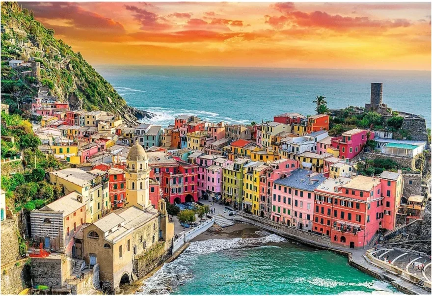 Sada 2 puzzle Trefl 1000 + 2000 dílků Barevný lev a Ligurie, Itálie