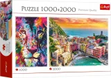 Sada 2 puzzle Trefl 1000 + 2000 dílků Barevný lev a Ligurie, Itálie