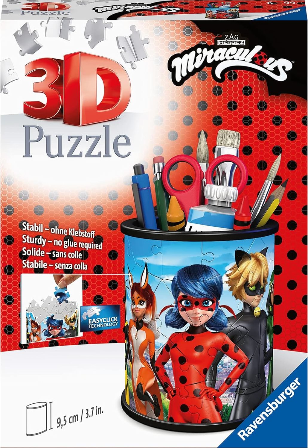 RAVENSBURGER 3D puzzle stojan: Kouzelná Beruška a Černý Kocour 57 dílků